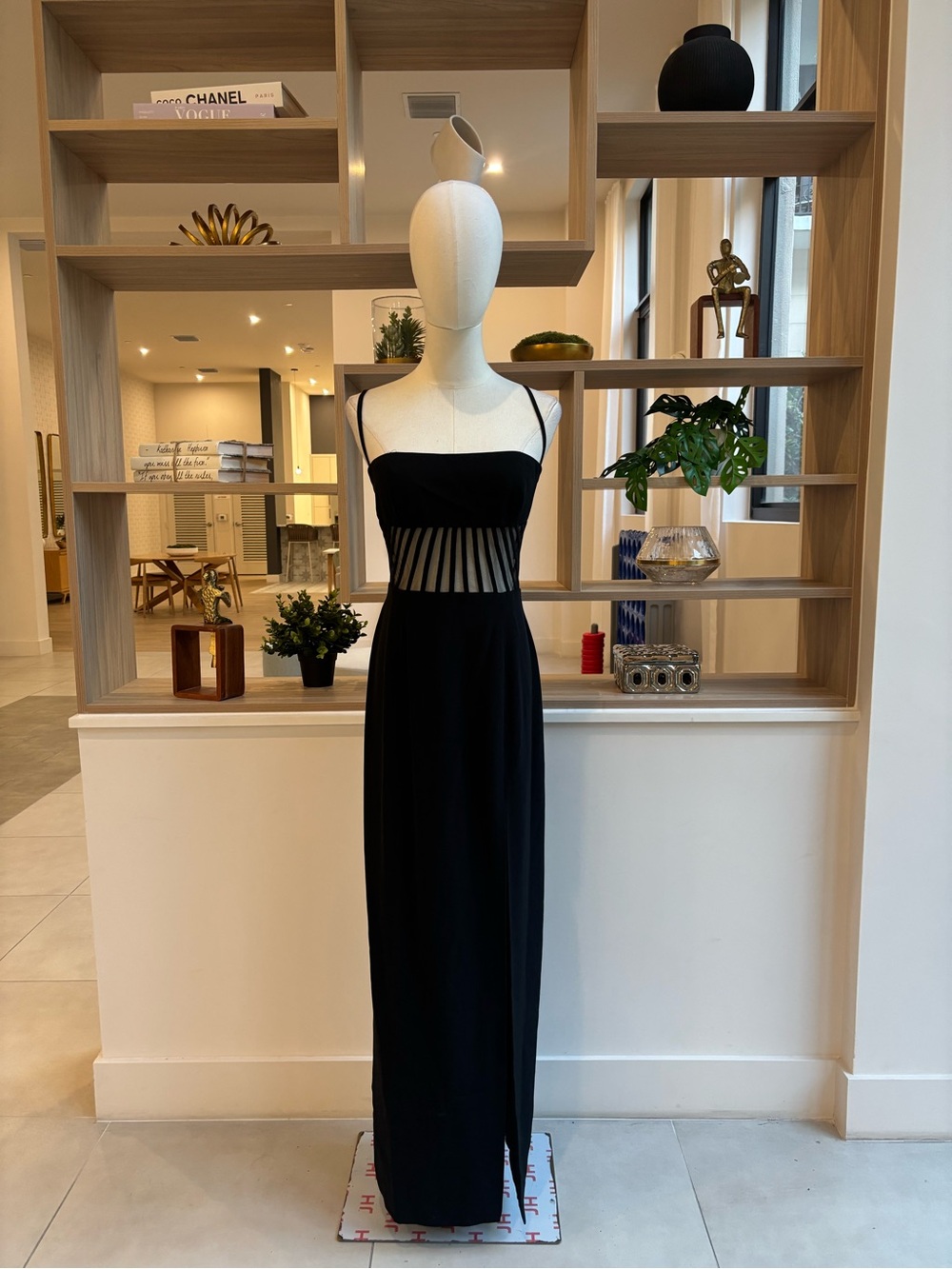 Niteline Black Strappy Maxi Dress with Sheer Waist Panels